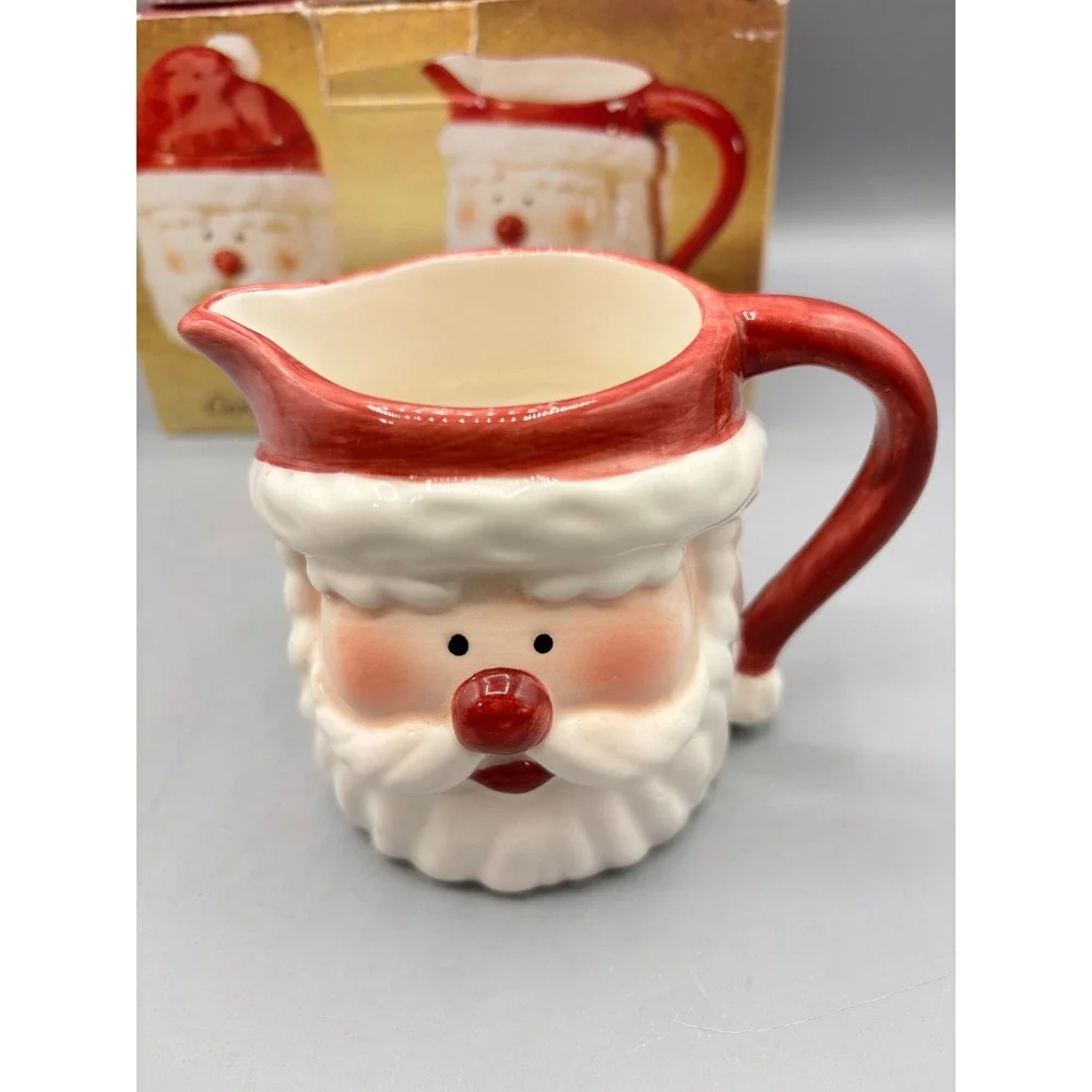 HomeTrends Ceramic Santa Sugar and Creamer Set Red White Holiday Tableware Boxed